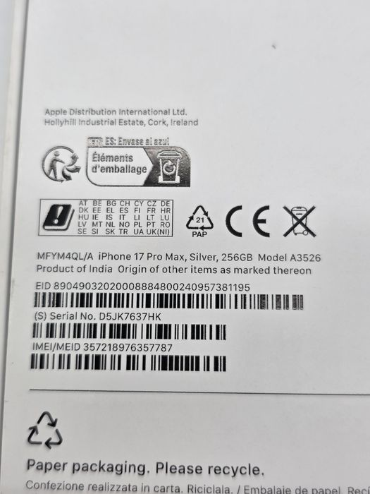 Iphone 17 pro max, Silver, 256gb, GARANTIE, SIGILAT