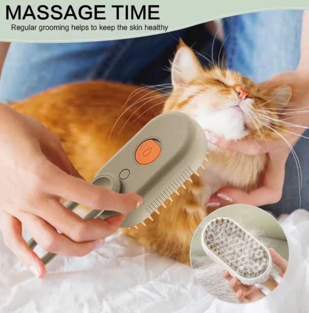 Perie cu Abur Pentru Animale de Companie, 3 in 1, Incarcare USB, Crem