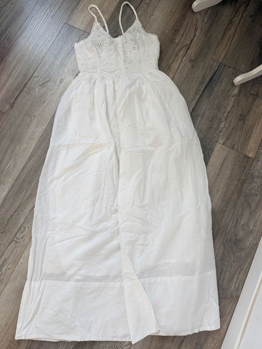 Rochie reserved, lunga alba bumbac, broderie englezeasca