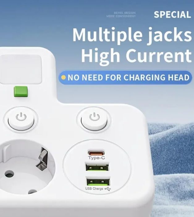 Разклонител с нощна лампа и USB-та,без кабел