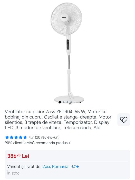 Ventilator Zass cu telecomanda