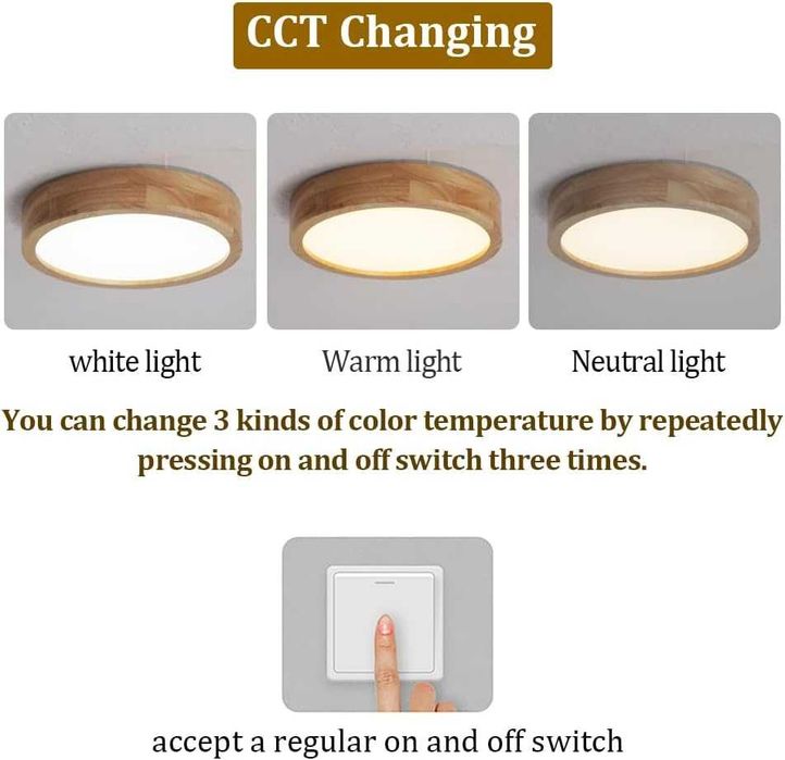 LED панел/плафон за таван с дървена рамка и CCT (смяна на температурата на светлината) 30 см, 24W