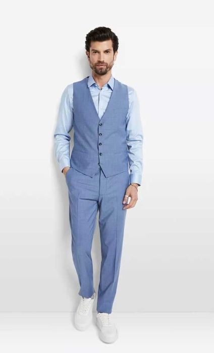 Vesta slim XL L smart casual ofice CINQUE Noua lana tesatura fina bleu