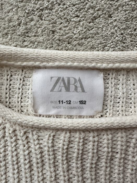 Запазен плетен бял пуловер с дълъг ръкав – 11–12 г. / увеличен