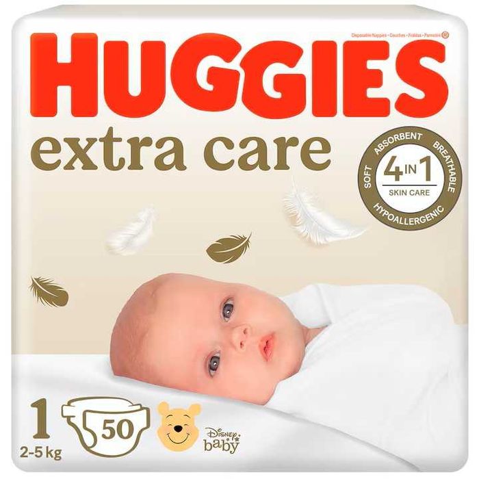 Scutece/Pampers Huggies Extra Care mărimea 1, 2-5 kg, 50 buc. SIGILAT !
