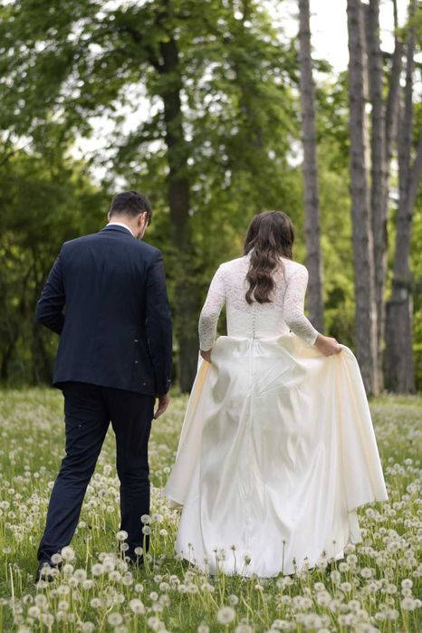 Rochie mireasa tafta ivoar cu dantela