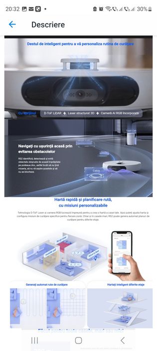 Aspirator Robot EZVIZ RS2 cu Mop detasabil, statie de andocare inclusa, 4000 PA, 5200 mAh Li-ion, Alb