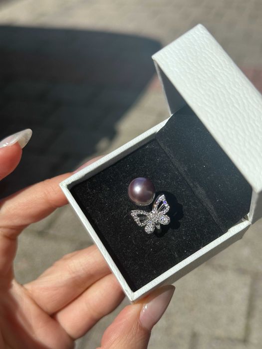 Inel din argint 925 cu barocǎ perlă naturală mov, reglabil