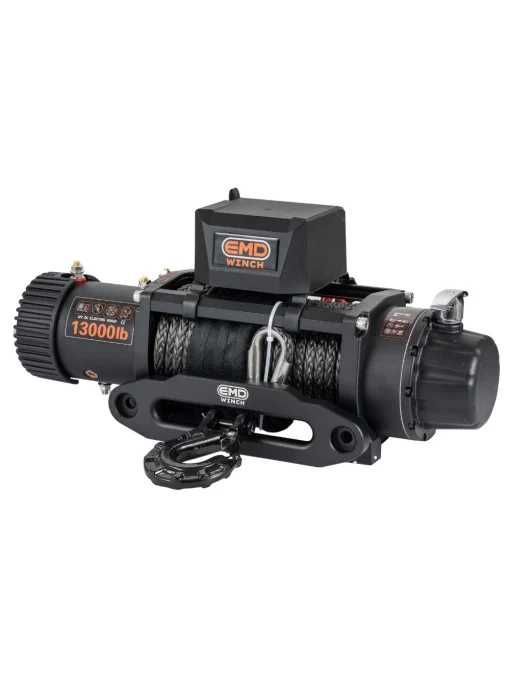 Troliu electric auto EMD Winch 13000lbs (5897kg), 12V, cablu sintetic, 26m, telecomandă wireless și cu fir, raport 150:1