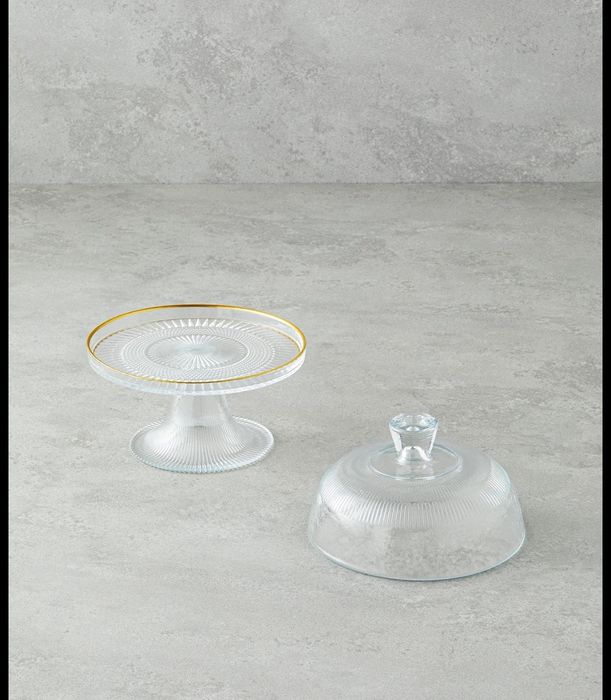 Glimmer Плато За Предястия С крака Стъкло 16 см Прозрачен - Златен