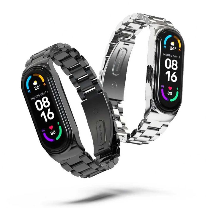 Curea metalica bratara fitness Xiaomi Mi Band 7, negru / argintiu