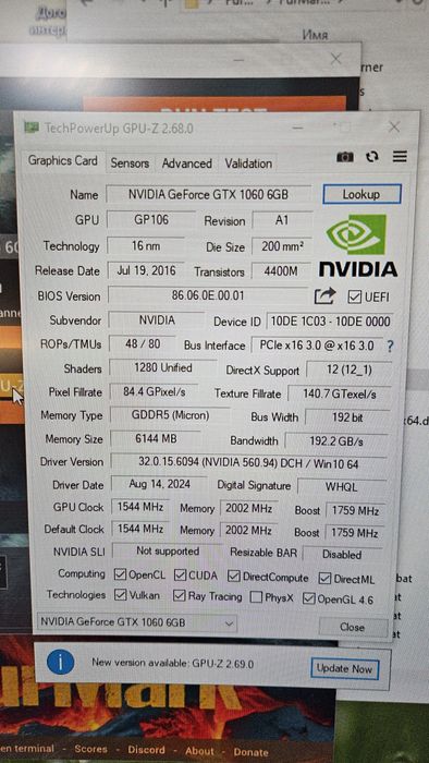 Видеокарта Nvidia 1060 6gb