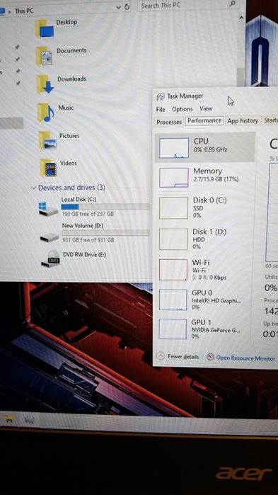 Acer Nitro, Ecran 17"FHD,Cpu i7,Ram 16gb, SSD 250gb+HDD 1Tera,Nvidia