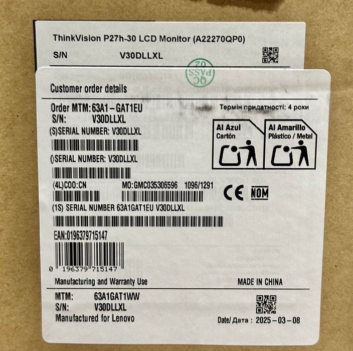 Lenovo ThinkVision P27h-30 monitor-ekran (MacBook, Windows ga ideal)