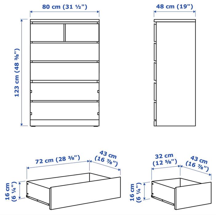 IKEA Malm comoda cu 6 sertare, negru-maro
