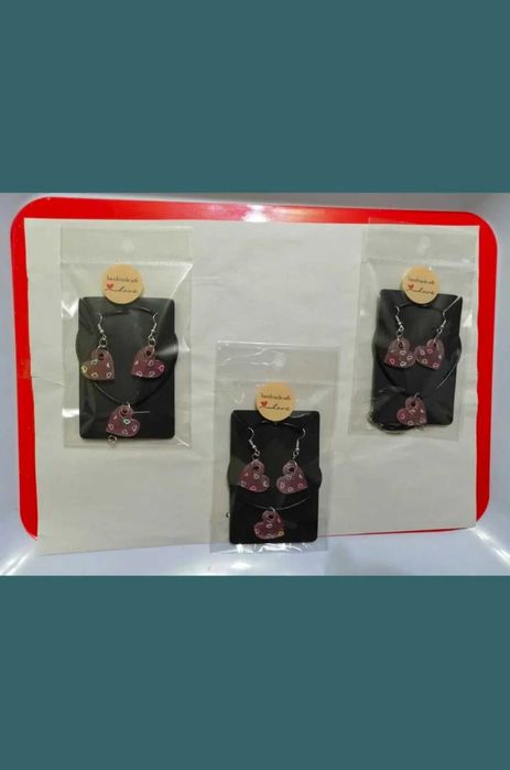 Set Colier + Cercei Love Glitter Hart, handmade, fashion, modele unice