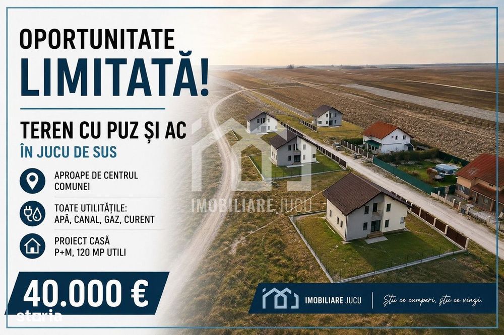 Teren cu PUZ aprobat și proiect de casă P+M – 400 mp - Jucu de Sus