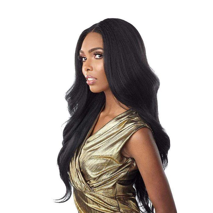 Kinky чуплива синтетична черна перука 75 см