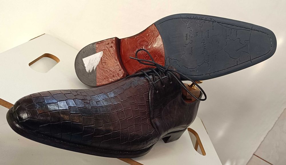 Pantofi de lux 44 44.5 45 Greve NOI lucrati manual piele embosata nat