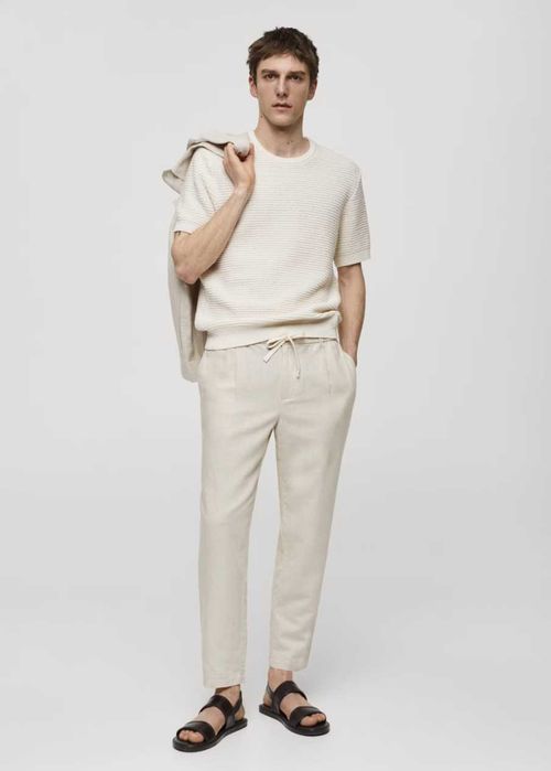 MANGO Льняные брюки slim fit со шнурком