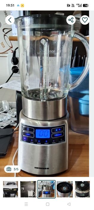 Blender Heinner Master Collection HBL-1000XMC , 1000 W 1.5 l 6 programe functie Pulse, Negru/Argintiu .Putere maxima de 1000W