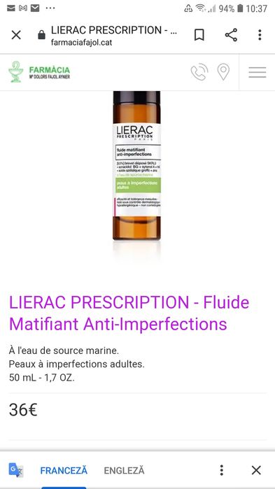 Fluide matifiant anti-imperfections Lierac Paris