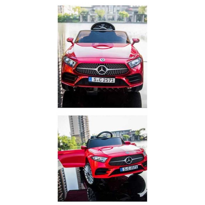 Червена детска акумулаторна кола Mercedes-Benz CLS350 12V с кожена седалка