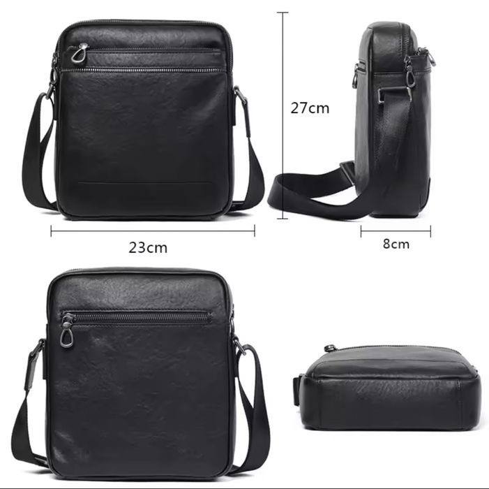 Мъжка елегантна дизайнерска чанта за през рамо /Черна естествена кожа!