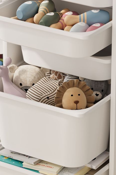 Органайзер за играчки с 14 кошници, Бял