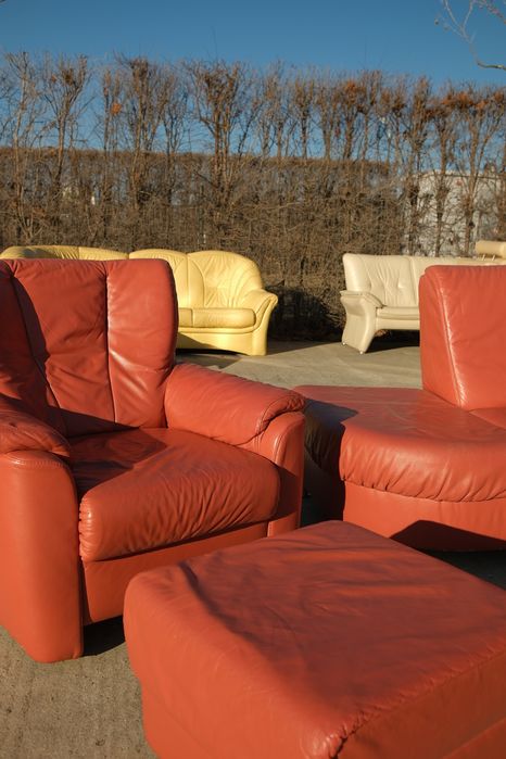 Set premium HIMOLA ~ Canapea + fotoliu + taburet | Maro elegant