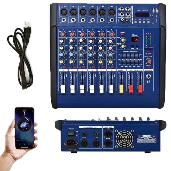 Mixer audio profesional cu amplificare, putere 2x250 W, 6 canale