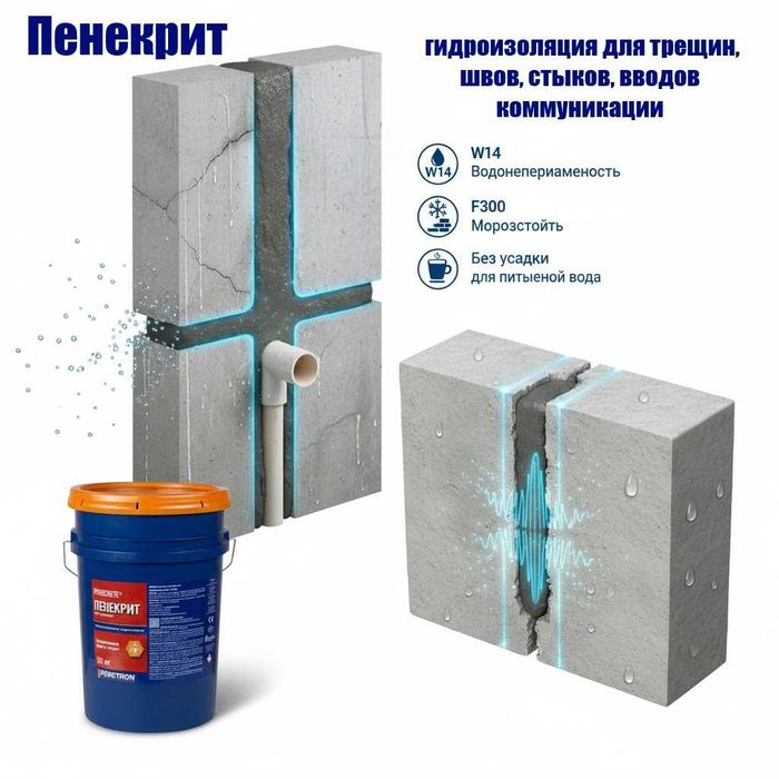 Пенекрит гидроизоляция для трещин, швов, стыков, вводов коммуникации