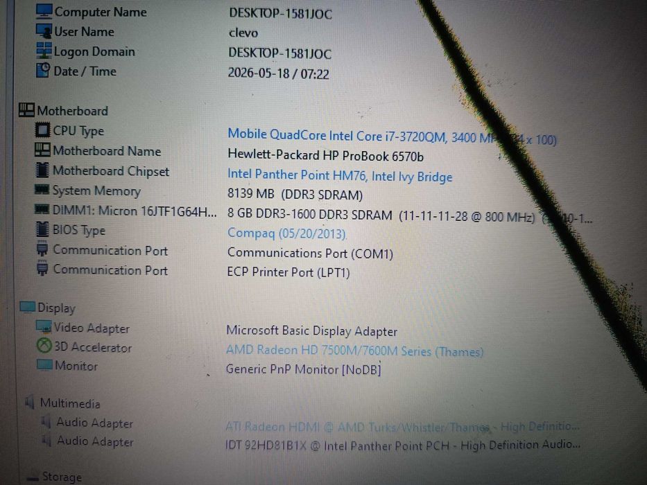 Placa baza laptop HP Probook 6570b, video Radeon HD 7570m 1gb ddr5, suport i7 gen 3, gratis carcasa completa + tastaura si baterie