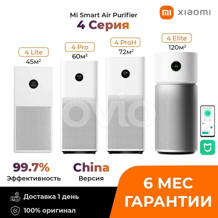 Очистители воздуха Xiaomi Air Purifier 4 Lite/4 ProH/Elite в НАЛИЧИИ