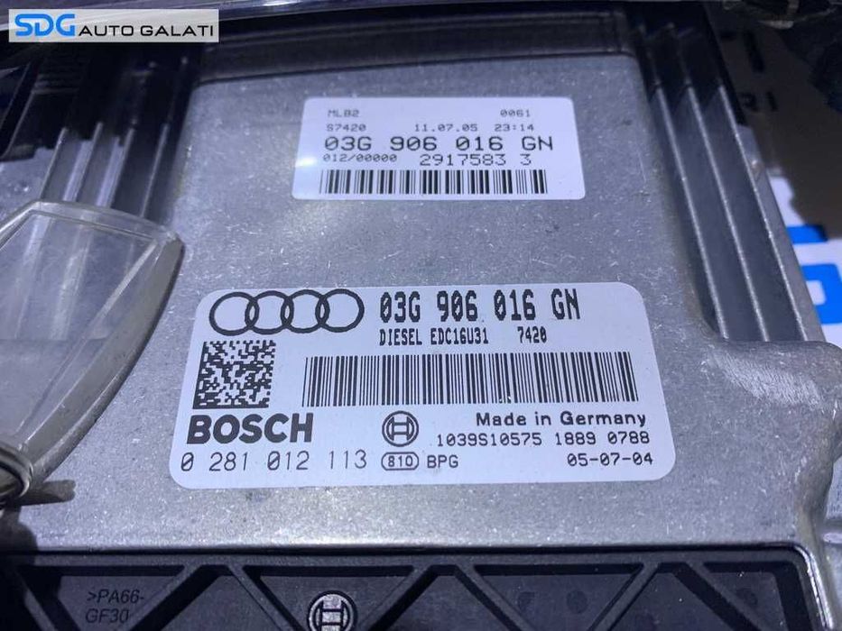 Kit Pornire ECU Calculator Motor Cip Cheie si Imobilizator Audi A4 B7 2.0 TDI BLB 103 KW 140 CP 2005 - 2008 Cod 03G906016GN 0281012113 0263626065 [M8608]