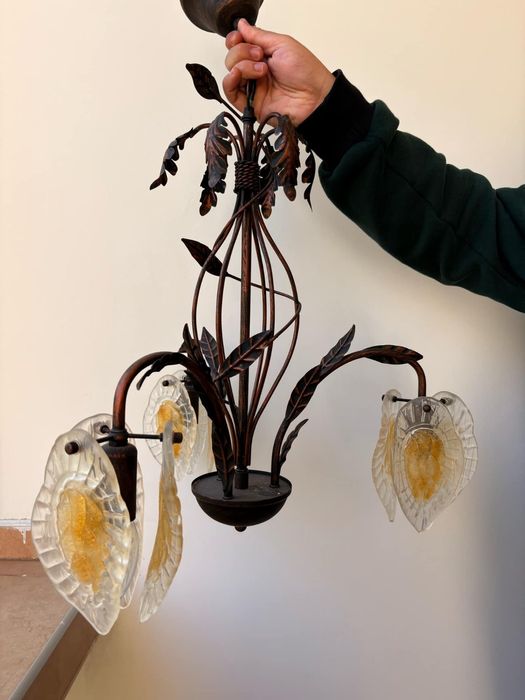 Полилей от месинг и стъкло - 5-ца и 3-ка