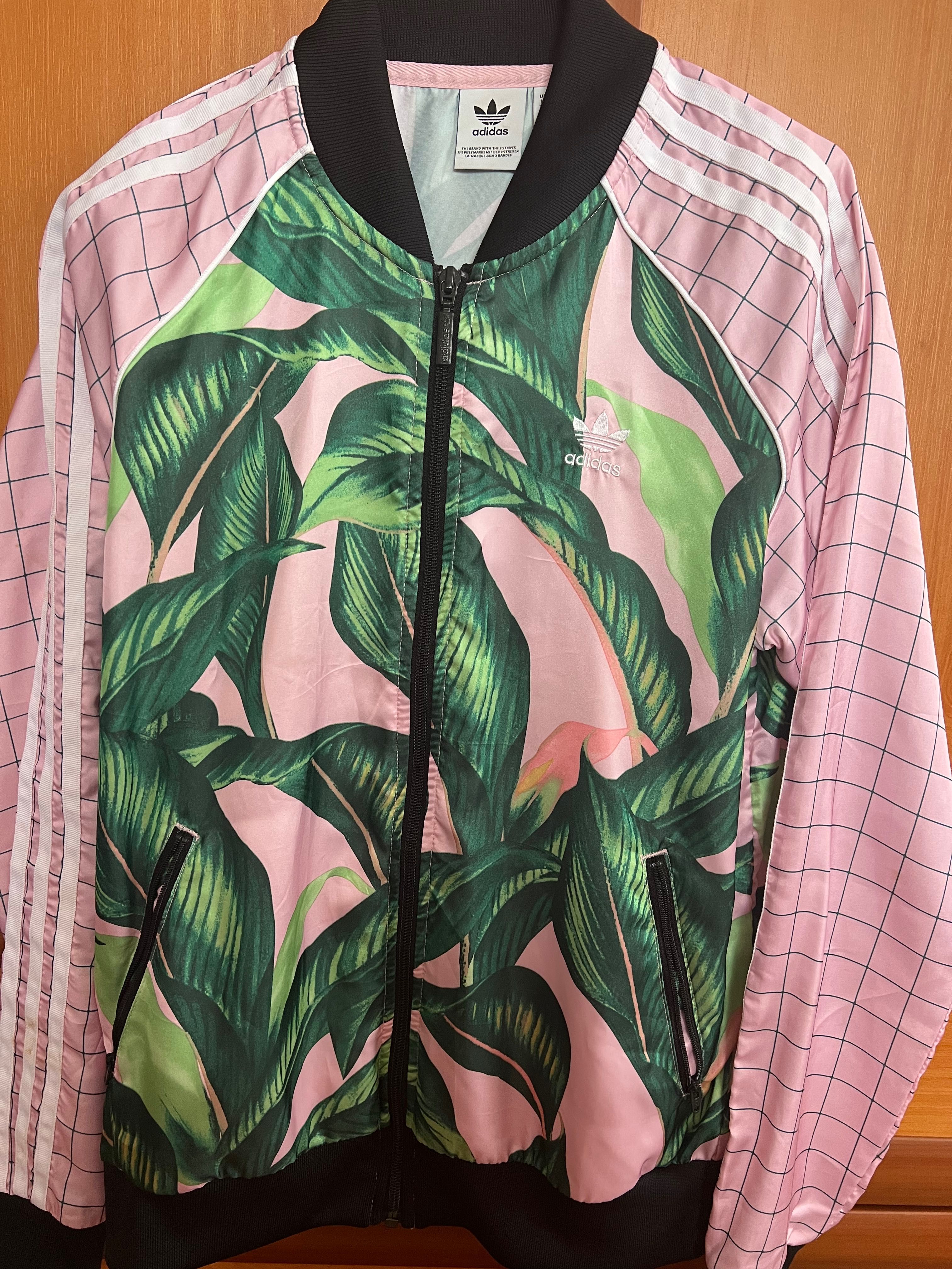 Adidas palm leaf pink hotsell & green track jacket