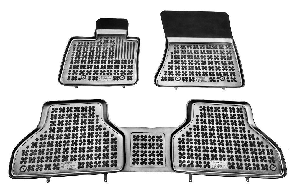 Set covorase auto din cauciuc BMW X5 (E70), 10.2006-11.2013; X6 (E71), 01.2008-12.2013, presuri tip tavita, negru; elastomer