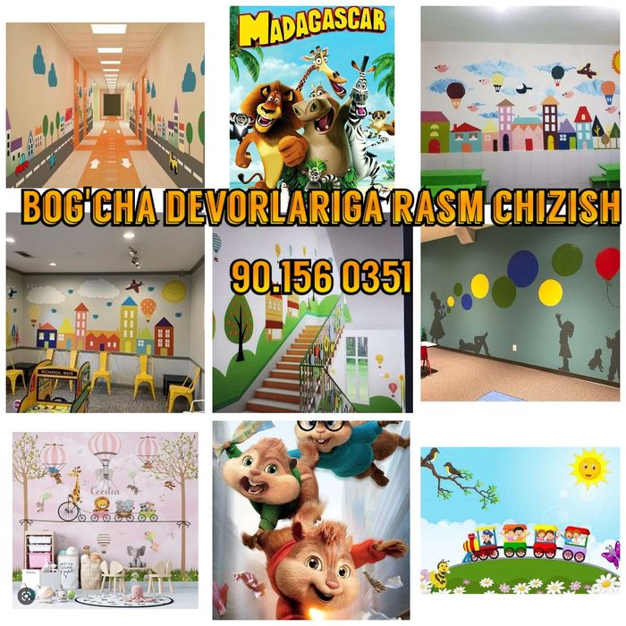 Bog'cha va o'quv markazlariga,game clublar,kafe,barlarga rasm ishlash