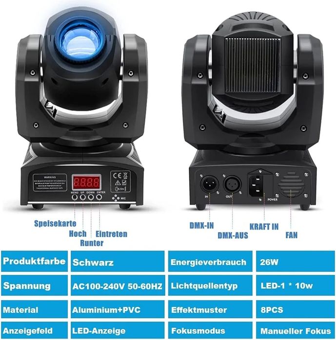Set de 2 Moving Head LED Stage Light Beam DMX512 party disco scena