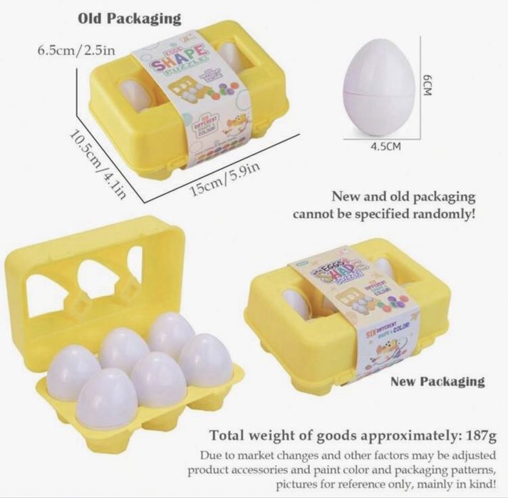 6 броя цветни яйца с различни форми и цветове