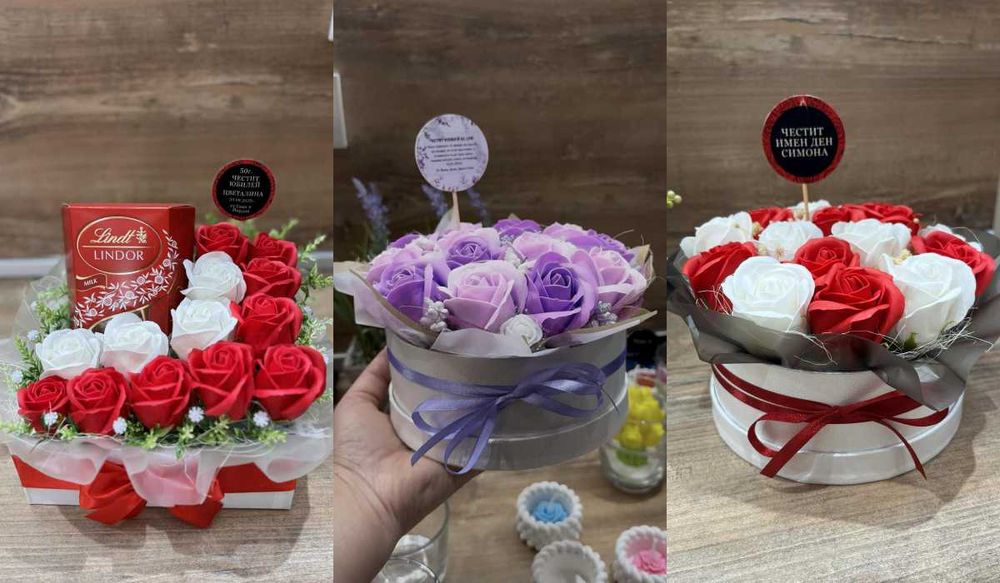 Букет от сапунени рози Подарък за рожден ден, 8 Март,годишнина, юбилей