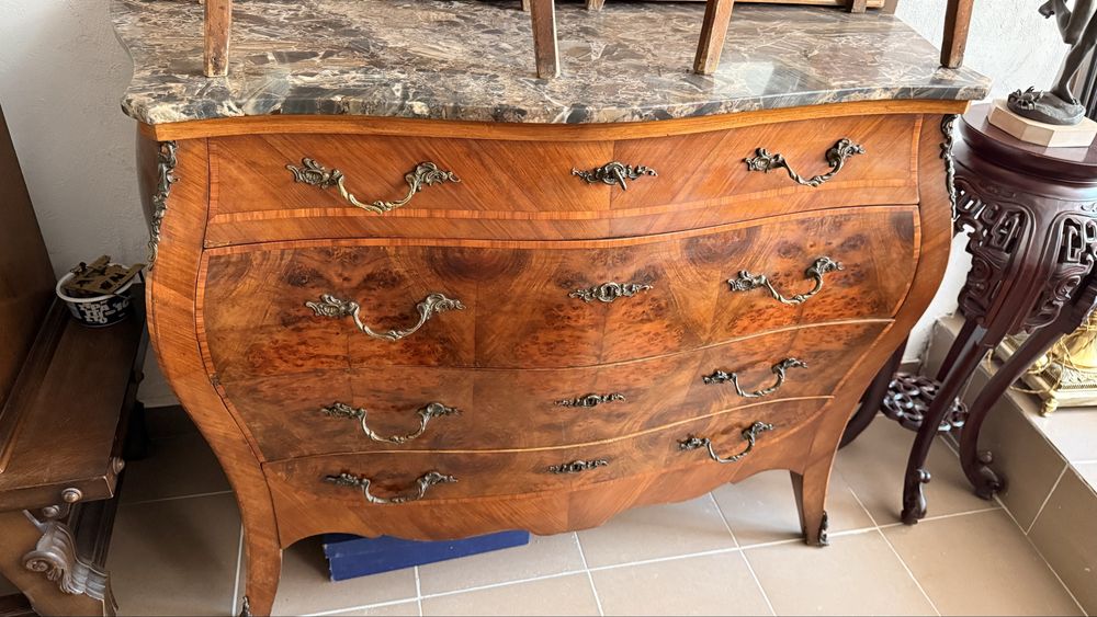 Mobila Vintage Set Comoda Oglinda 2 Noptiere Lemn Masiv Marmura Intarsii Antic