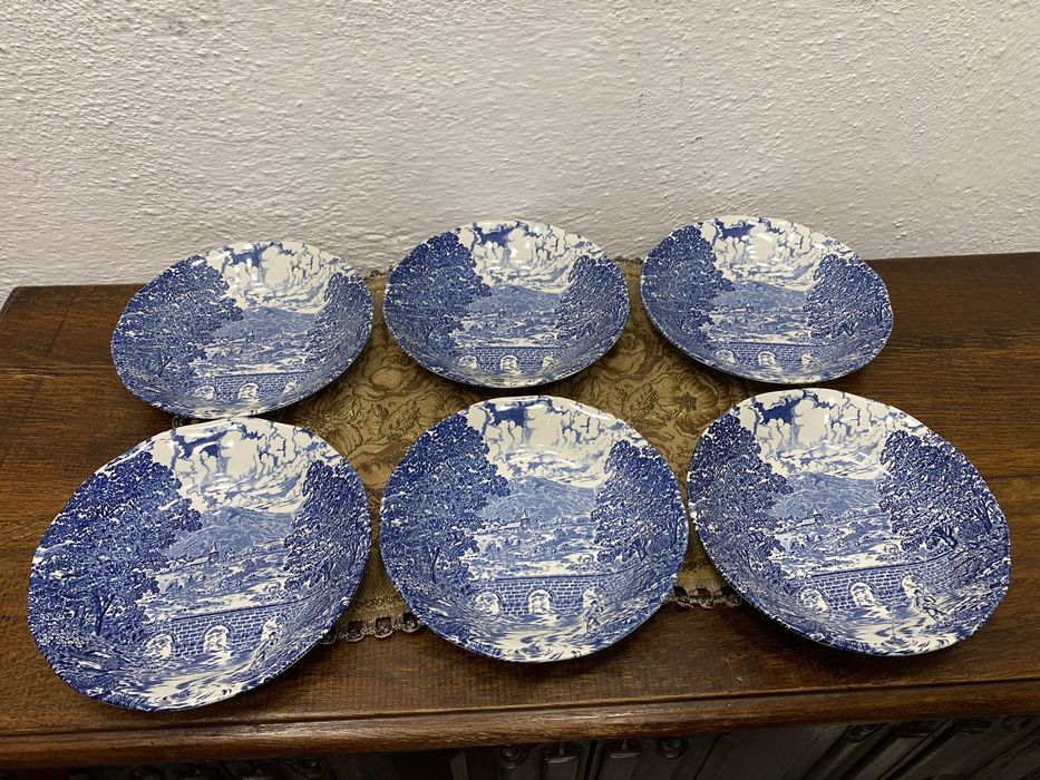 Комплект от 6 дълбоки чинии Crown Ducal „Bridge Scenes“ – Англия