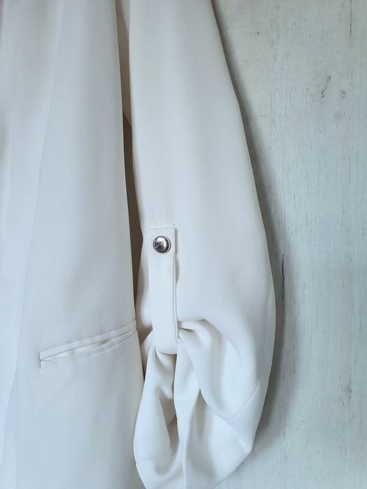 Sacou blazer alb Bershka S M lung elegant office casual căptușit