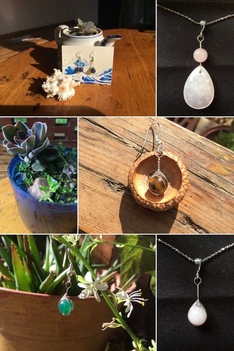 Ръчно изработени сребърни обеци и колиета с естествени камъни (s925)