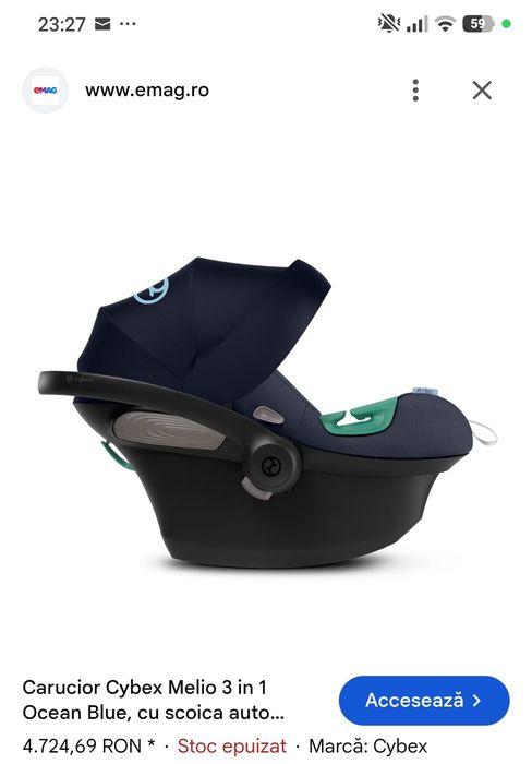 Vând scoica plus adaptorii si landou cybex melio