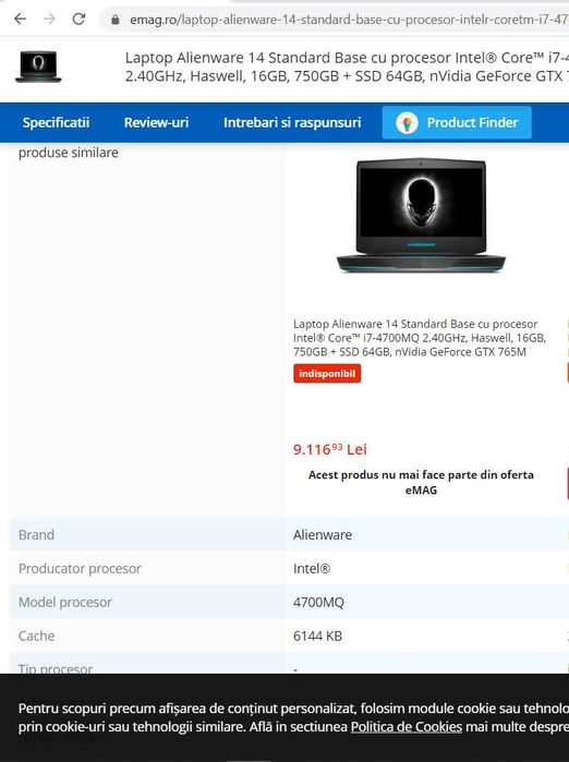 Laptop gaming ALIENWARE  ,intel core i7-quad core ,video  nvidia GTX