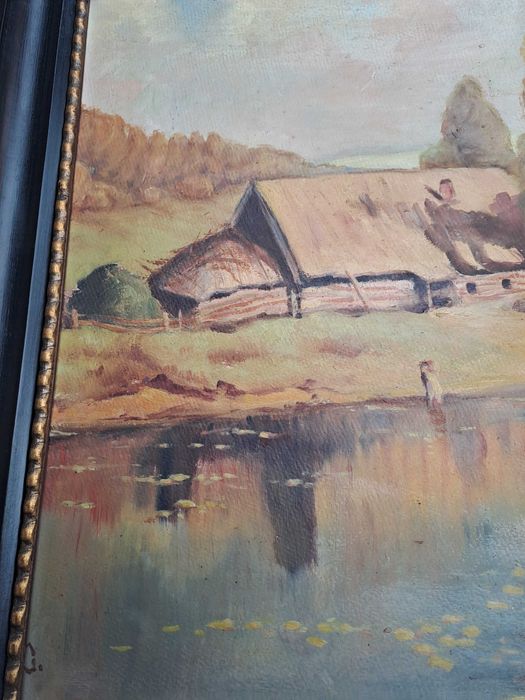 tablou vechi pictura pe pfl 74/59 cm semnat