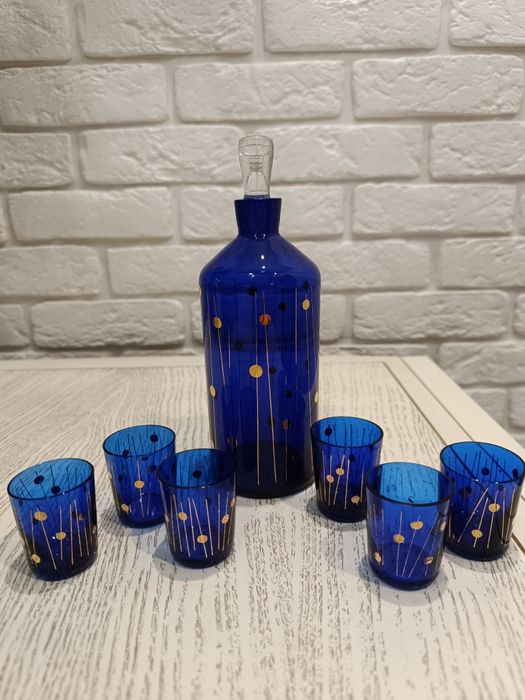 Штоф графин и 6 рюмок кобальт